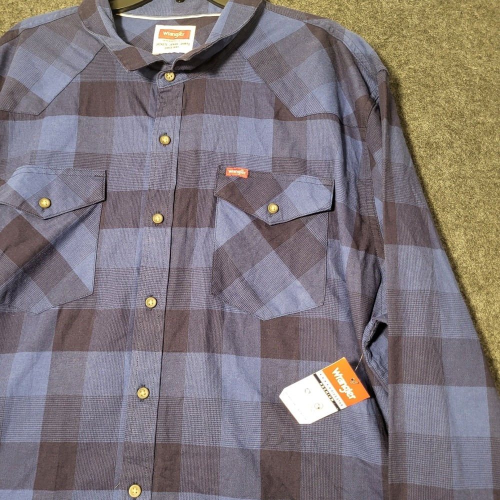 Wrangler Premium Mens Blue Black Buffalo Plaid Western Long Sleeve Shirt NWT 3XL